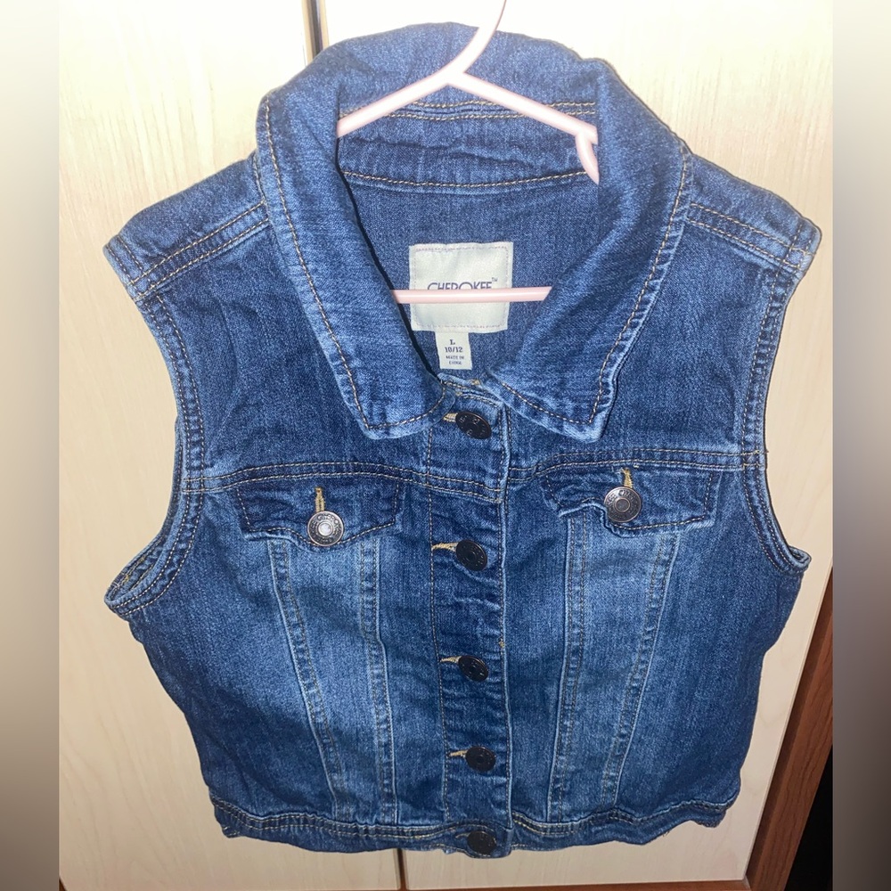 Cherokee Girls Denim Jean Vest Blue Size L 10/12 Button Front